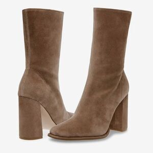 Steve Madden Lockwood Suede Mid Shaft Zip Up Block Heel Boots in Tan Sz 10 NWOB